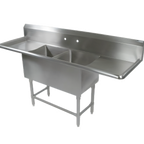 Thumbnail image #1 for John Boos Pro-Bowl 2PB204-2D30 2-Compartment Stainless Steel Sink with Left & Right Drainboards, 10 in. Backsplash, 16/300 Stainless Steel