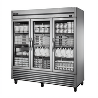 True 3-Section Reach-In Refrigerator with 3 Framed Glass Doors, Stainless Steel, Bottom-Mounted Self-Contained Refrigeration