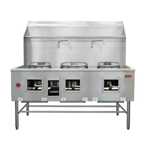 Product image #1 for Omcan Three-Chamber Natural Gas Wok Range, 315,000 BTU, with 2 x 13-Inch and 1 x 16-Inch Rings