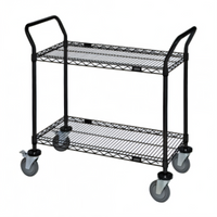 Quantum Black Epoxy Antimicrobial Wire Utility Cart with 2 Shelves, 48 x 24 x 37-1/2 Inches