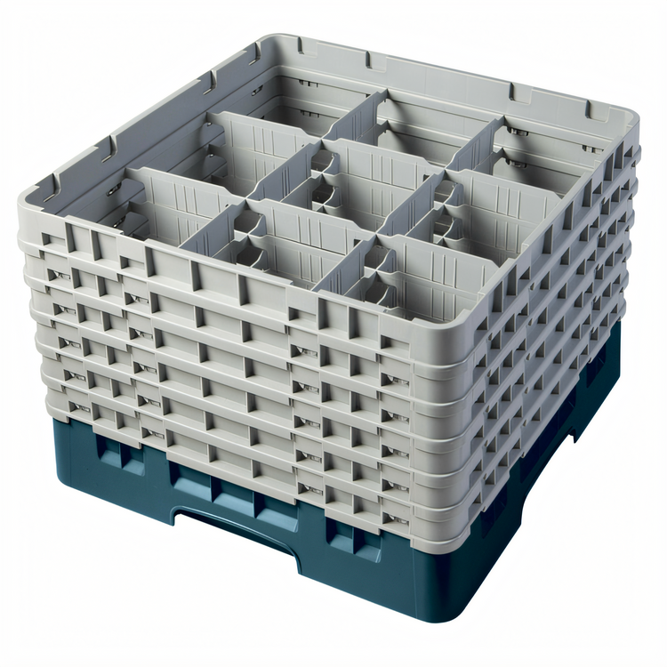Product image #2 for Cambro Camrack Full-Size 9-Compartment Glass Rack with 6 Extenders, Teal