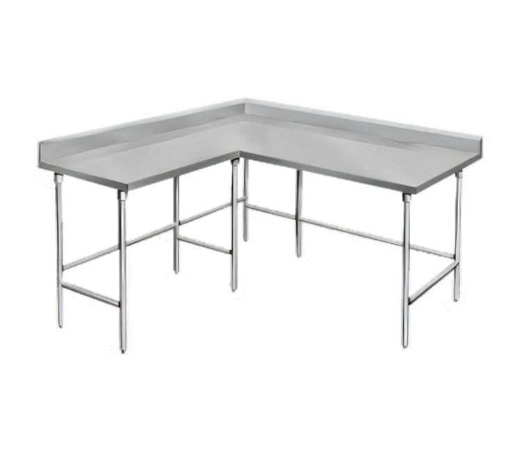 Product image #1 for Advance Tabco L-Shaped Stainless Steel Corner Work Table, 96 x 60 Inch, 30-Inch Deep, 14-Gauge 304 Top, 5-Inch Backsplash