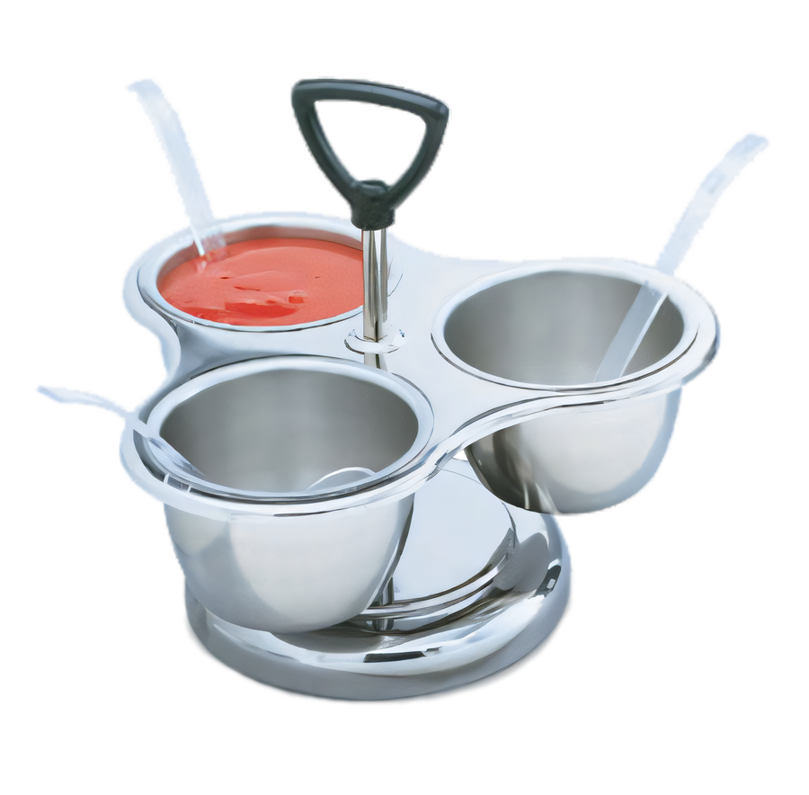 Product image #1 for Vollrath Three-Way Revolving Stainless Steel Condiment Server with 3 x 10 oz Bowls