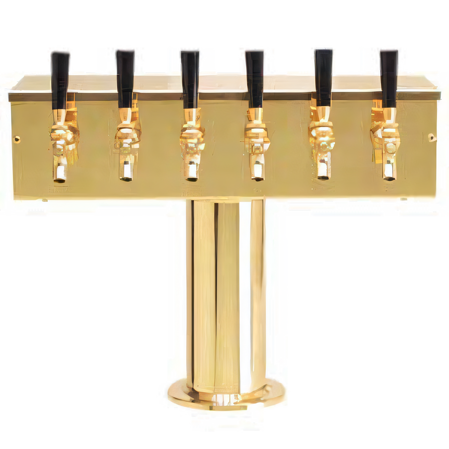 Product image #1 for Micro Matic T-Style Countertop Air-Cooled Draft Beer Tower with 6 Brass Faucets, PVD Brass Finish