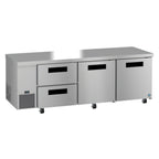 Thumbnail image #1 for Hoshizaki Steelheart ULR93B-D2 Three-Section Undercounter Reach-In Refrigerator, 2 Solid Doors, 2 Drawers, 93-Inch, Stainless Steel
