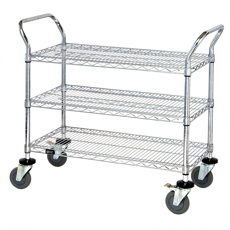 Product image #1 for Quantum Chrome-Plated 3-Shelf Utility Bus Cart, 42 x 24 x 37-1/2 Inches