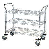 Quantum Chrome-Plated 3-Shelf Utility Bus Cart, 42 x 24 x 37-1/2 Inches