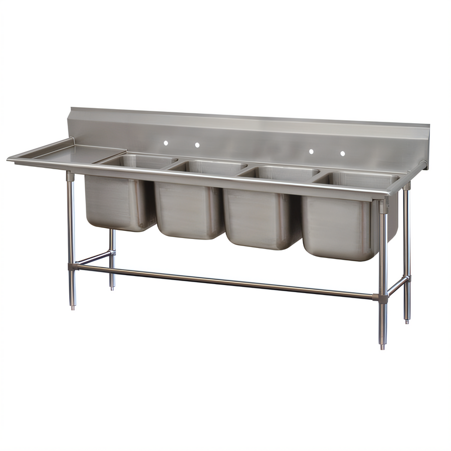 Product image #1 for Advance Tabco Regaline 4-Compartment Sink with Left-Hand Drainboard, 24 x 24 Inch Bowls, 14 Gauge 304 Stainless Steel