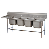 Advance Tabco Regaline 4-Compartment Sink with Left-Hand Drainboard, 24 x 24 Inch Bowls, 14 Gauge 304 Stainless Steel