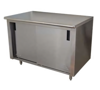 Advance Tabco 120-Inch x 30-Inch Enclosed Work Table with Cabinet Base, Mid-Shelf, and Sliding Doors