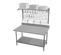 Eagle Group Heavy-Duty Pizza Prep Area Work Table with 14-Gauge 304 Stainless Steel Top, Overshelf, and Wall Grid, 60W x 24D