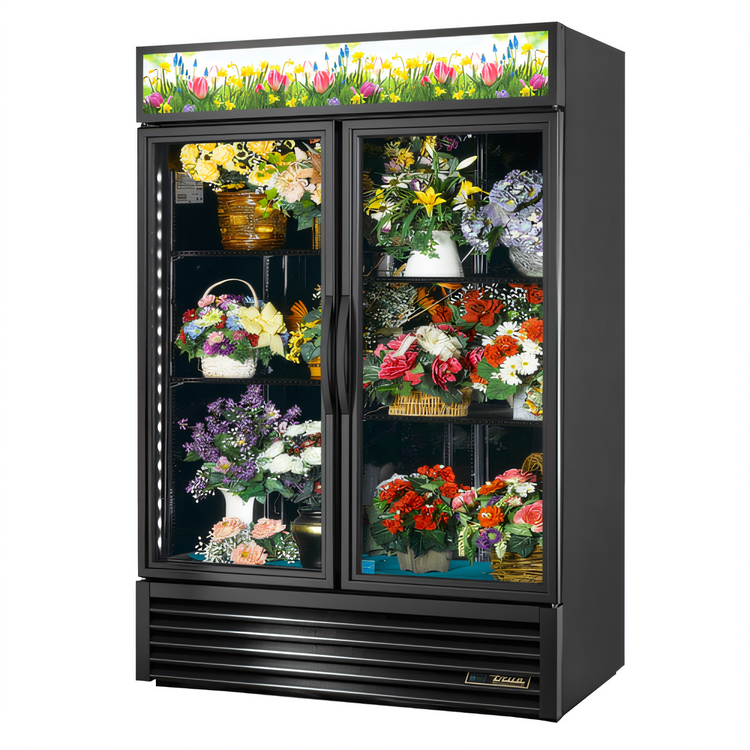 Product image #1 for True GDM-49FC-HC~TSL01 2-Section Floral Merchandiser Refrigerated Display Case with Hinged Glass Doors