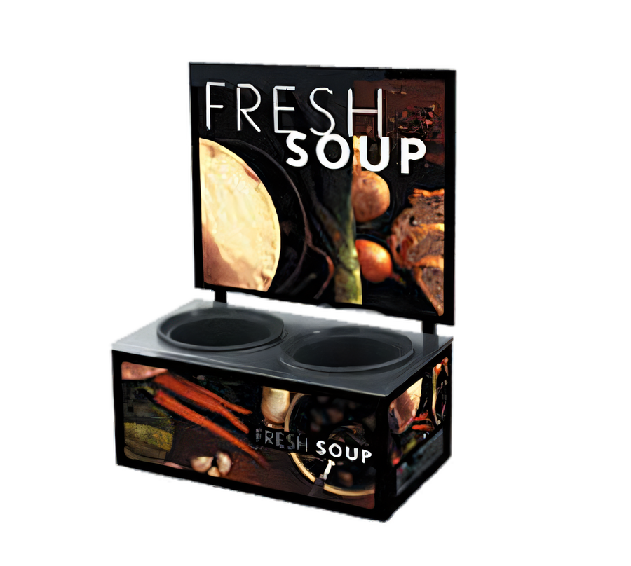 Product image #1 for Vollrath Cayenne Twin Well Countertop Soup Merchandiser with Menu Board and Tuscan Graphics, 2 x 7-1/4 Qt Insets