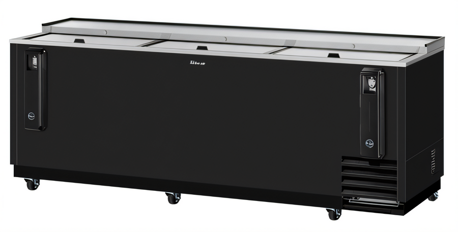 Product image #1 for Turbo Air Super Deluxe 95-Inch Wide Black Laminated Bottle Cooler with Three Sliding Lids