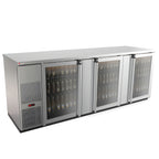 Thumbnail image #1 for Micro Matic USA Pro-Line MBB94GS-E Three-Section Refrigerated Back Bar Cabinet, Stainless Steel, 3 Glass Doors, 39.2 Cu. Ft.