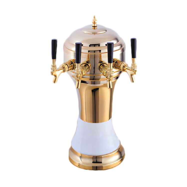 Product image #1 for Perlick Roma 4-Faucet Countertop Glycol-Cooled Draft Beer Tower with Gold-Tone Brass Body and White Ceramic Skirt
