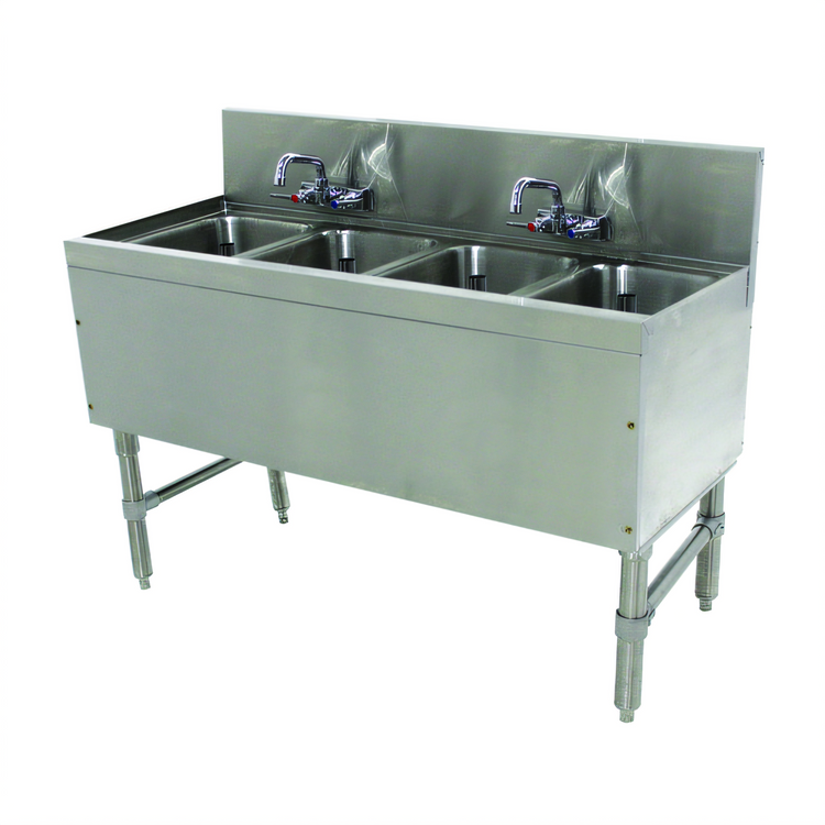 Product image #1 for Advance Tabco Prestige Supreme 4-Compartment Stainless Steel Underbar Sink Unit with 2 Splash-Mount Faucets, 48W x 20D x 36H, No Drainboards