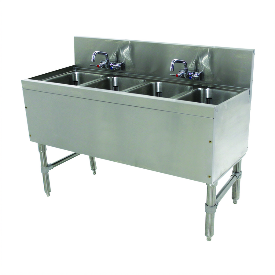 Product image #1 for Advance Tabco Prestige Supreme 4-Compartment Stainless Steel Underbar Sink Unit with 2 Splash-Mount Faucets, 48W x 20D x 36H, No Drainboards