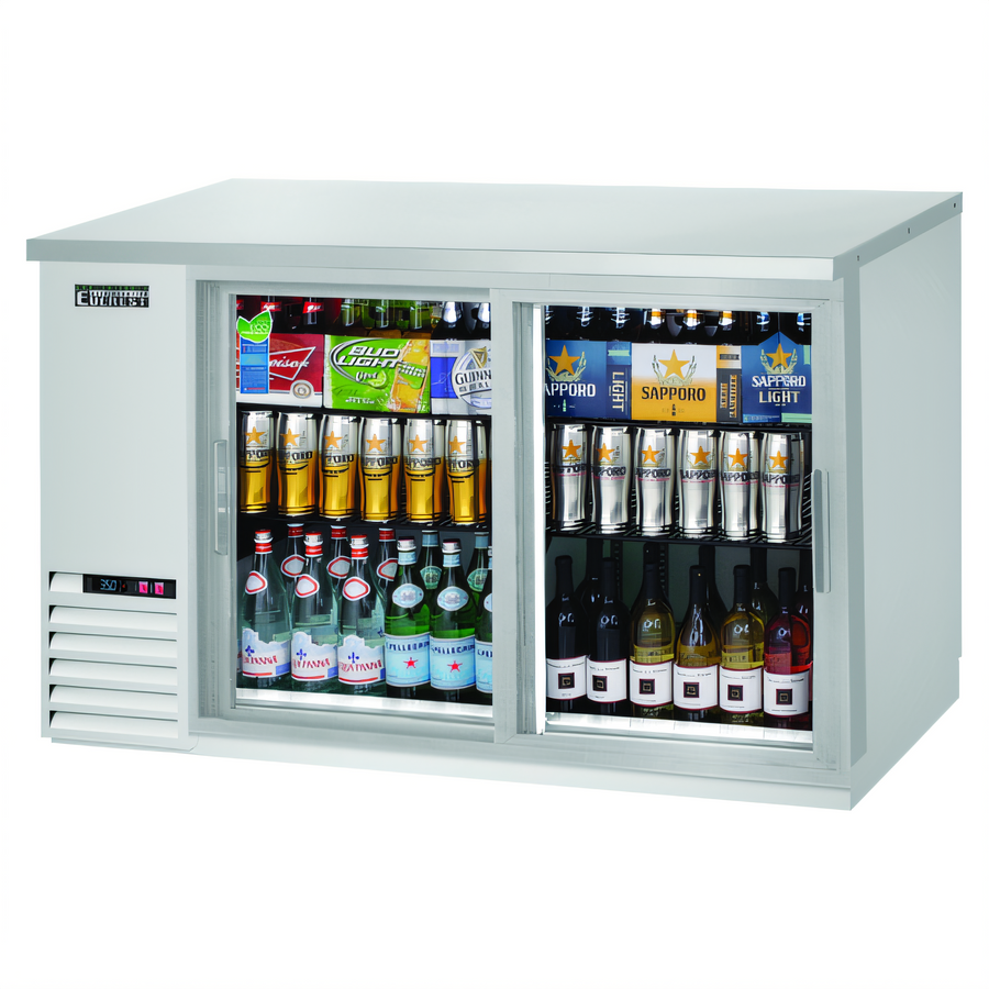 Product image #1 for Everest Refrigeration 57-3/4" Wide 24" Deep Two-Section Sliding Glass Door Back Bar Cooler, 17 Cu. Ft., Stainless Steel