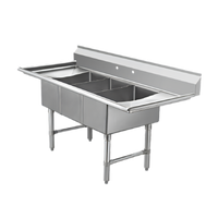 Klinger's Trading Economy 3-Compartment Floor Model Stainless Steel Sink with Double Drainboards, 60 Inch