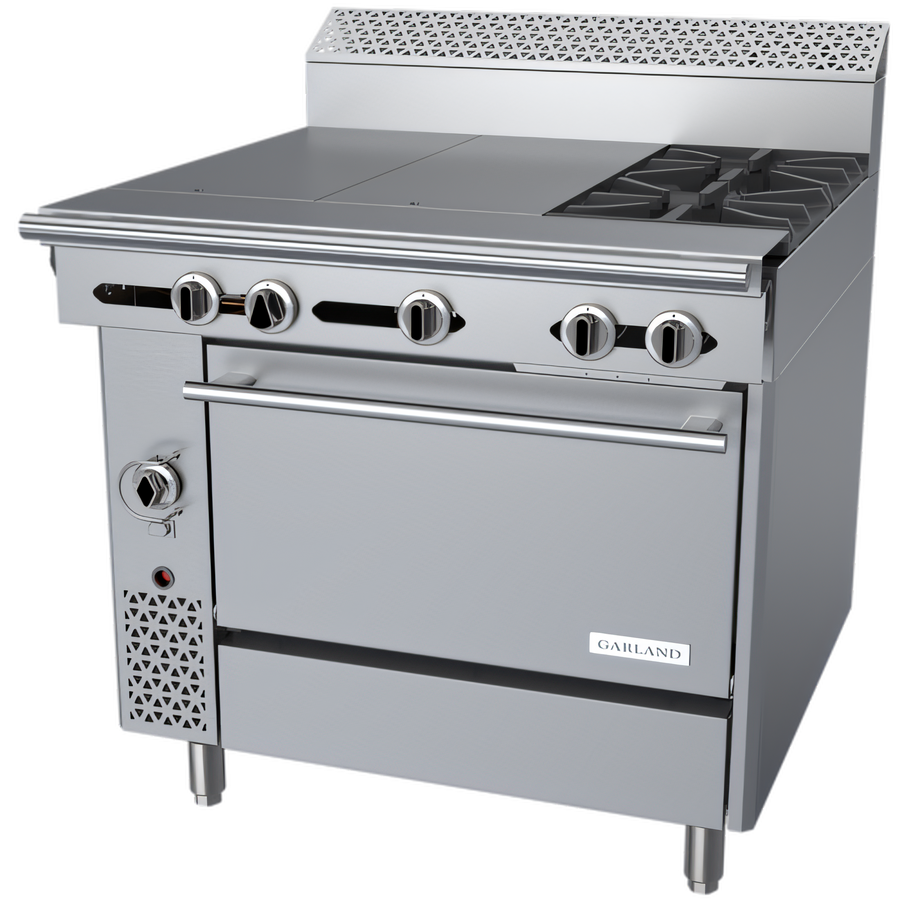 Product image #1 for Garland Cuisine 36-Inch Heavy Duty Natural Gas Range with 2 Open Burners, 2 Hot Tops, and Convection Oven