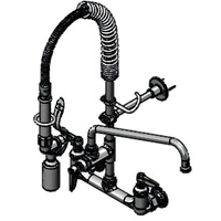 T&S Brass Mini Pre-Rinse Unit with 8-Inch Wall Mount Mixing Faucet, 12-Inch Swing Nozzle, and 0.65 GPM Spray Valve