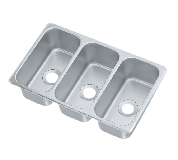 Product image #1 for Vollrath Vending Cart Triple Bowl Self-Rimming Drop-In Sink, 304 Stainless Steel