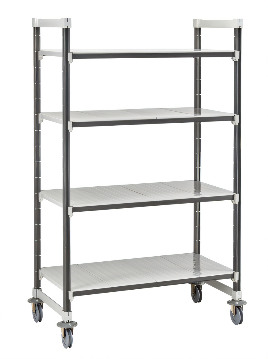 Product image #1 for Cambro Camshelving Elements XTRA High Density Mobile Starter Unit, 21 x 60 x 78 1/4 Inches, 4-Shelf Solid, Speckled Gray