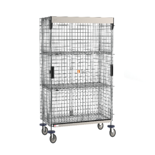 Product image #1 for Metro SlideSecure Mobile Wire Security Cage with Sliding Doors and 2 Shelves, Chrome Finish