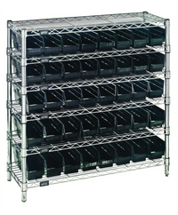 Quantum Conductive Bin Wire Shelving System with 6 Shelves and 40 Bins, 36 x 12 x 36 Inches