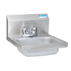 Thumbnail image #1 for BK Resources BKHS-D-1410-4MF Wall-Mount 304 Stainless Steel Hand Sink with Metering Faucet, 14 x 10 x 5-Inch Bowl