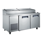 Thumbnail image #1 for U-STAR 71-Inch 2-Section Refrigerated Pizza Prep Table, 17 Cu. Ft., 2-Door, Side-Mounted Self-Contained Refrigeration