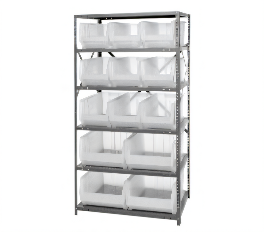 Product image #1 for Quantum 8-Shelf Heavy Duty Stationary Wire Shelving Unit with 13 Clear Bins, 36 x 24 x 75 Inches