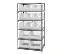 Quantum 8-Shelf Heavy Duty Stationary Wire Shelving Unit with 13 Clear Bins, 36 x 24 x 75 Inches