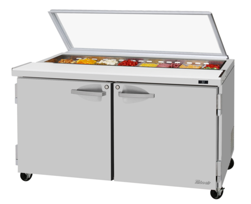 Product image #1 for Turbo Air PRO Series Two-Section Sandwich/Salad Prep Table with Glass Lid, Rear-Mount Self-Contained Refrigeration, 16-Pan, 16.0 Cu. Ft., 60-1/4 Inch