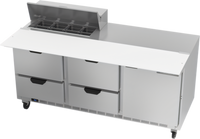 Beverage Air 72-Inch Three-Section Sandwich Top Refrigerated Prep Table with 4 Drawers, 1 Door, and 8-Pan Top