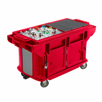 Cambro Versa Food Bar 5 Ft Non-Electric Cold Food Work Table with Storage, Standard Casters, Hot Red