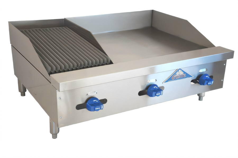Product image #1 for Comstock-Castle 36-Inch Countertop Gas Char-Broiler/Griddle Combination with 24-Inch Griddle and 12-Inch Radiant Broiler