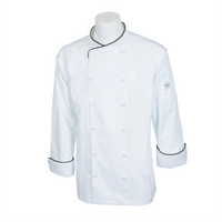 Mercer Culinary Renaissance Men's Long Sleeve Scoop Neck Chef Jacket with Black Piping - White, 4X