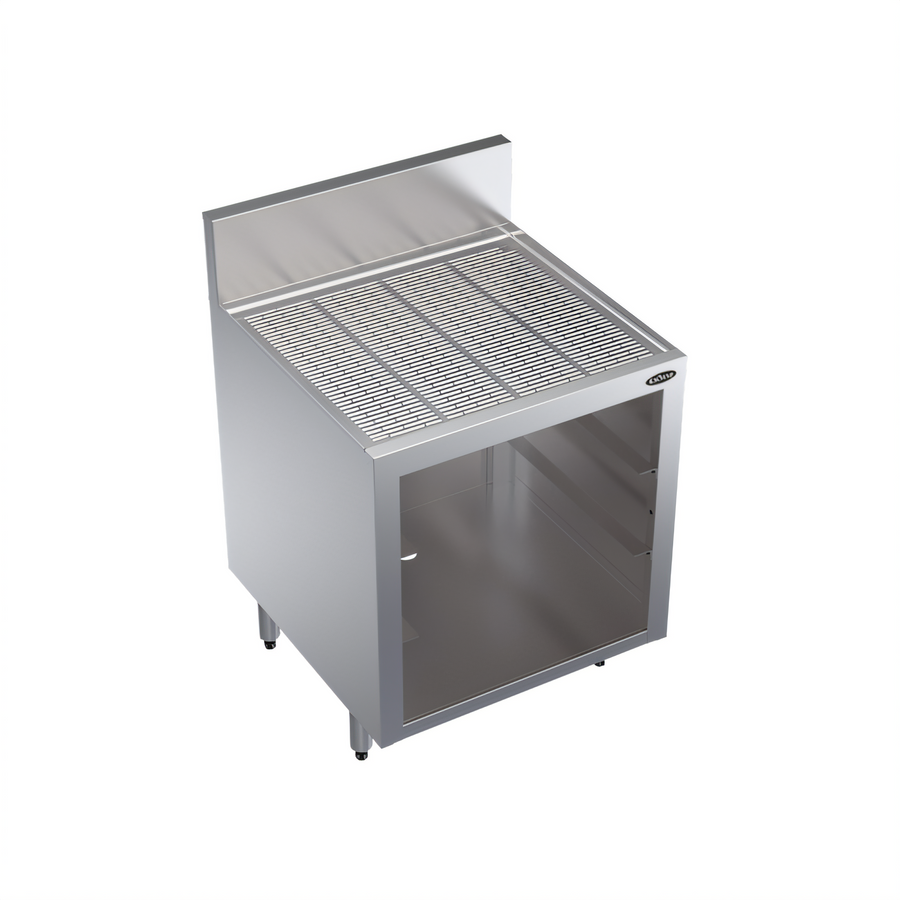 Product image #1 for Krowne Royal Series 24-Inch x 24-Inch Underbar Glass Storage Cabinet with Drainboard Top, Open Front Base, and 3 Rack Slides