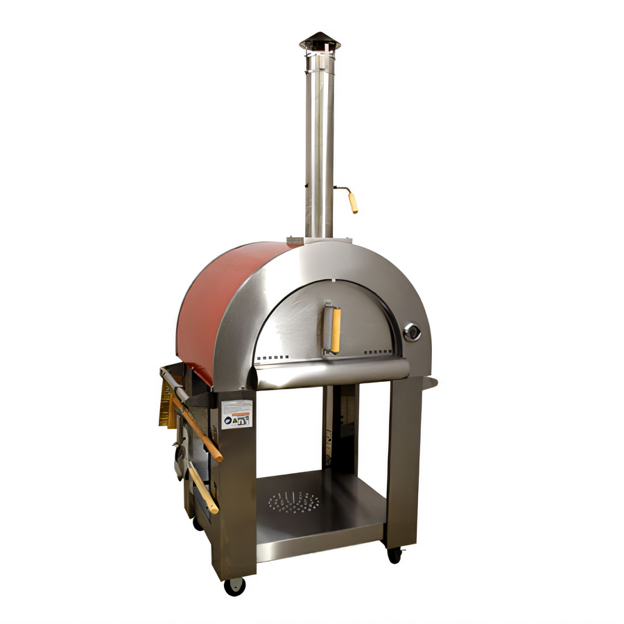Product image #1 for Omcan Mobile Wood-Burning Pizza Oven with Brick Cooking Area, Red Enamel Shield, and Casters