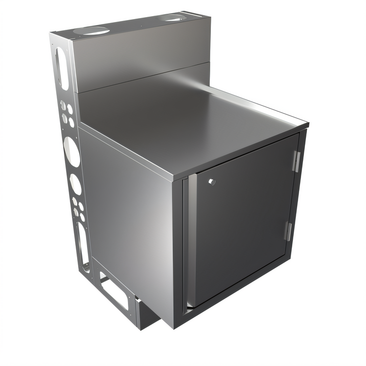Product image #1 for BK Resources Top Shelf Stainless Steel Underbar Cabinet, 24 x 21 Inch, Flat Top, Raised Edge, Hinged Lock Door