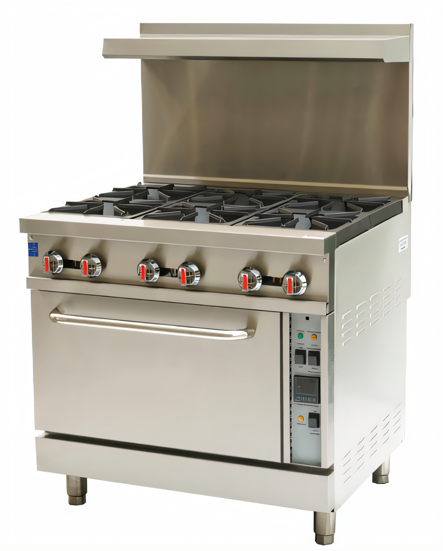 Product image #1 for Omcan 36-Inch Commercial Natural Gas Range with 6 Open Burners and 1 Convection Oven