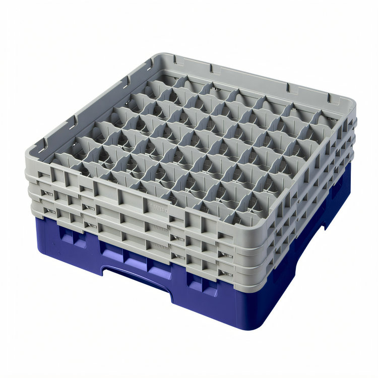 Product image #2 for Cambro Camrack Full Size 49-Compartment Glass Rack with 3 Soft Gray Extenders, Navy Blue