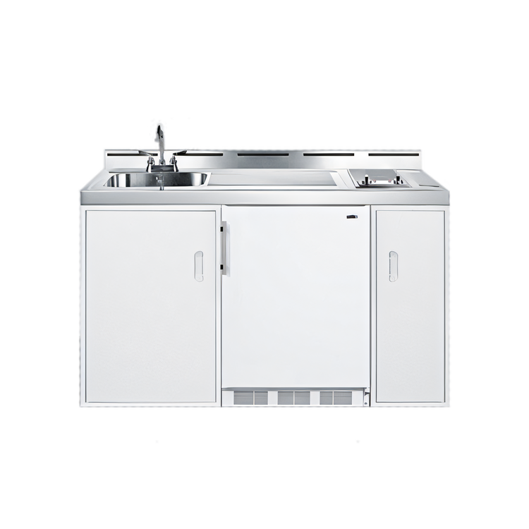 Product image #1 for Summit Commercial 60-Inch White All-In-One Kitchenette with 2-Burner Electric Smoothtop, Sink, and 5.1 Cu. Ft. Refrigerator-Freezer
