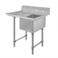Elite Heavy Duty 1-Compartment Stainless Steel Sink with Left Drainboard, 44-1/2 x 29-1/2 x 41 Inches