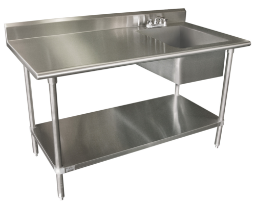 Product image #1 for Advance Tabco Special Value Series 48-Inch 16-Gauge 430 Stainless Steel Sink Work Table With Right-Side Prep Sink, Backsplash, Faucet, and Undershelf