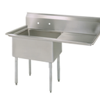 Thumbnail image #1 for BK Resources BKS-1-24-14-24R 1-Compartment Stainless Steel Sink with Right Drainboard, 24" x 24" x 14" Bowl, 9" Backsplash