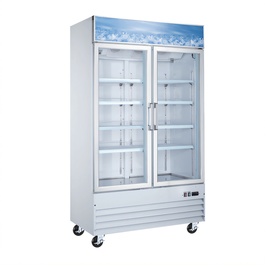 Product image #1 for Omcan Two-Section Reach-In Display Glass Door Freezer, 29 Cu. Ft., Self-Contained Bottom Mount