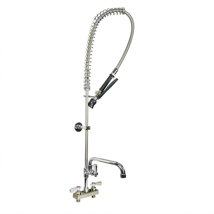 Product image #1 for BK Resources Evolution Deck-Mount Pre-Rinse Assembly with Add-On Faucet and 12-Inch Swing Spout, 4-Inch OC